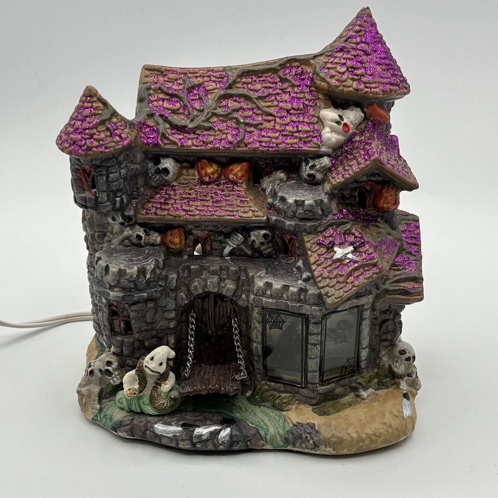 East West Distributing Co Halloween Haunted House Village Lighted Decor Purple